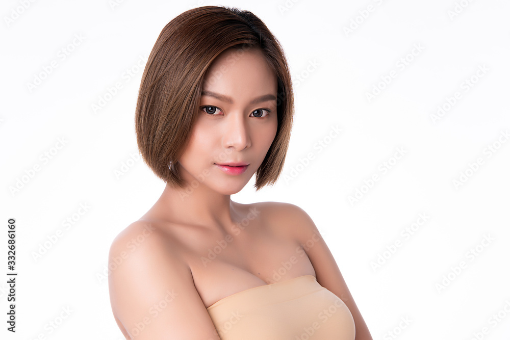 Beautiful Young Asian Woman with Clean Fresh Skin. Face care, Facial treatment, Cosmetology, beauty and healthy skin and cosmetic concept, woman beauty skin isolated on white background Beautiful Young Asian Woman with Clean Fresh Skin. Face care, Facial treatment, Cosmetology, beauty and healthy skin and cosmetic concept, woman beauty skin isolated on white background