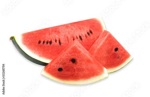 Closeup ripe watermelon slice isolated on white background 