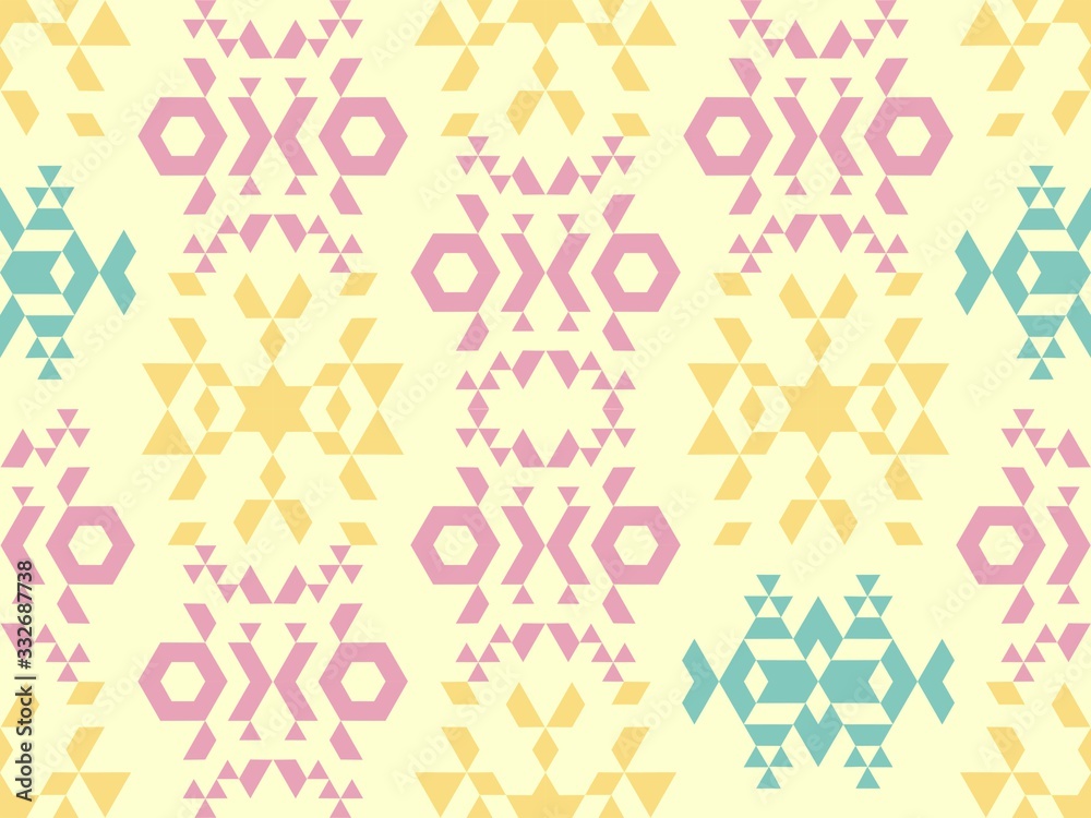 Bright colors of seamless pattern with  star and  ornament.