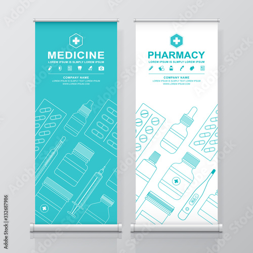 Healthcare and medical roll up design, standee banner template for exhibition