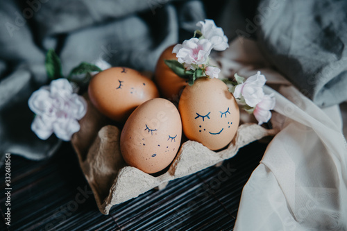 funny Easter bunny egg. Easter holiday concept with cute handmade eggs photo