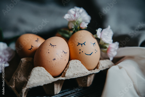 funny Easter bunny egg. Easter holiday concept with cute handmade eggs photo