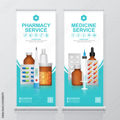 Healthcare and medical roll up design, standee banner template for exhibition