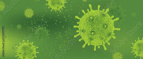 Vector banner or background with hand-drawn virus cells. Novel Coronavirus outbreak that caused epidemic of pneumonia in China and Europe. Global pandemic alert. Prevention of COVID-19