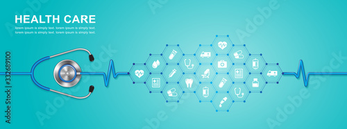stethoscope and heartbeat flat icons in medicine, medical, health, cross, healthcare decoration for flyers, poster, web, banner, and card vector illustration