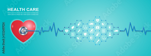 stethoscope, heart and heartbeat flat icons in medicine, medical, health, cross, healthcare decoration for flyers, poster, web, banner, and card vector illustration