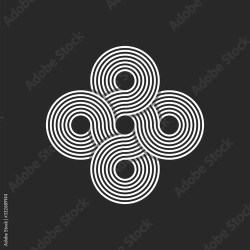 Infinity logo endless geometric symmetrical pattern of many interwoven circles of thin lines in the Celtic style