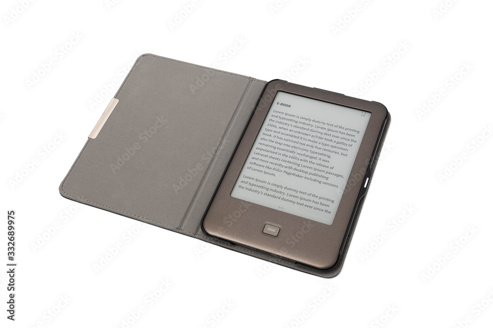 E-book on tablet pc touchpad isolated on white E-book on tablet pc touchpad isolated on white