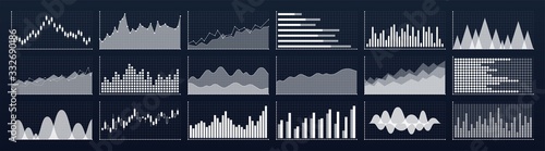 Graphs and charts templates. Big set business infographics. Statistic and data, information, economy. Financial chart. Vector illustration.