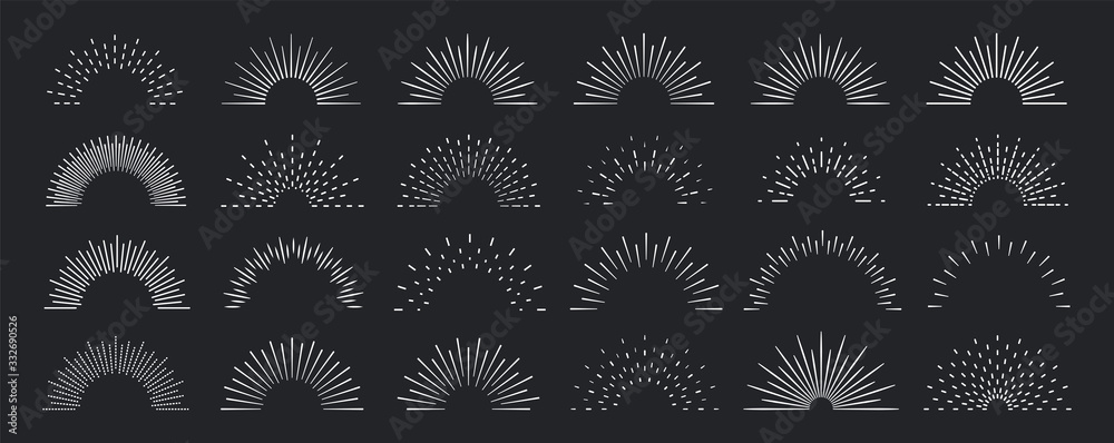 Sunburst set. Big collection sunburst best quality. Star, firework explosion, logo, emblem, tag. Web banner. Vector Illustration.