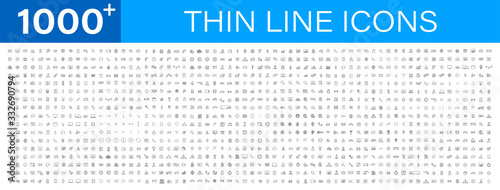 Big set of 1000 thin line Web icon. Business, finance, shopping, logistics, medical, health, people, teamwork, contact us, arrows, electronics, social media, education, management, creativity. Vector