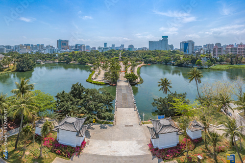 Beautiful Scenery of The People's Public Park at Summer Time, Downtown Haikou City, Hainan Province, China. photo