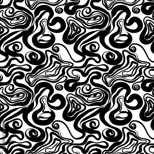Abstract seamless background from abstract line, curve, wave. Vector seamless black and white pattern. Design for print, eps 10 textile