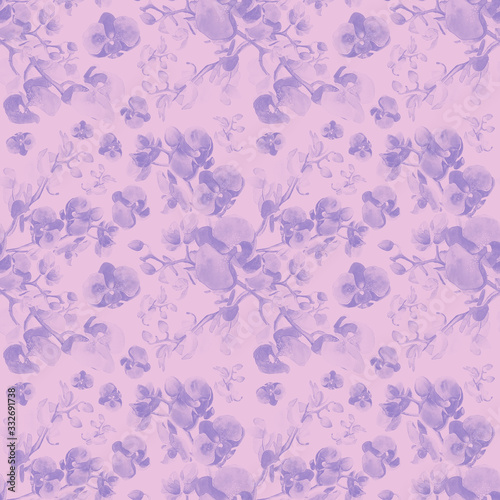Obraz na płótnie Seamless lilac orchid pattern, watercolor