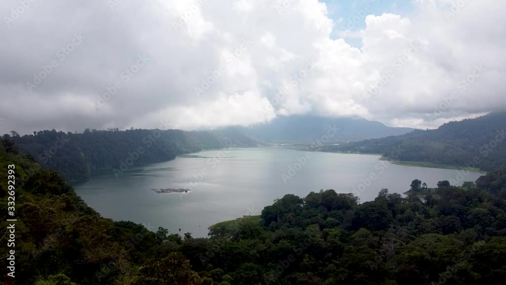 Bali twin lake aerial view fly by quadrocopter Bali twin lake aerial view fly by quadrocopter