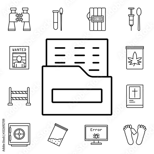 Police dossier icon. Detailed set of crime investigation icons. Premium quality graphic design. One of the collection icons for websites, web design, mobile app