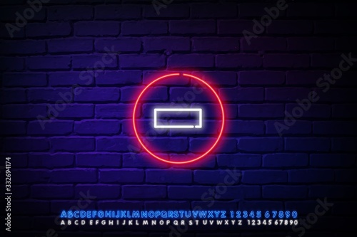 Stop sign neon sign a Glowing illustration of a red hand-held neon sign on a dark blue brick background. Can be used for roads, road works, warnings