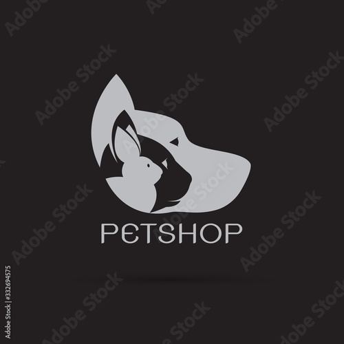 Vector of pets design on black background. Petshop, Dog, Cat, Rabbit, Animal Logo. Easy editable layered vector illustration. Pet group.