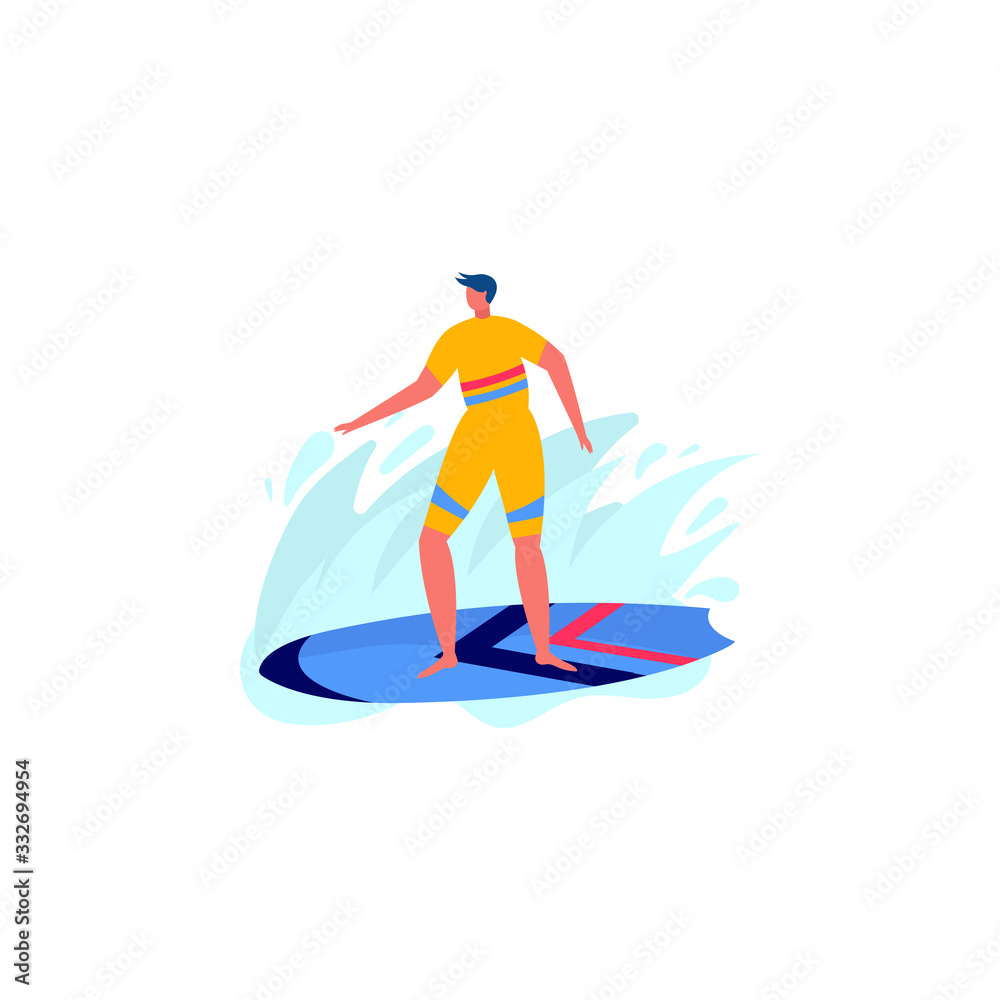 People surfing in beachwear with surfboards. Young women amd men enjoying vacation on the sea, ocean. Concept of summer sports and leisure outdoor activities isolated on white background . Flat vector