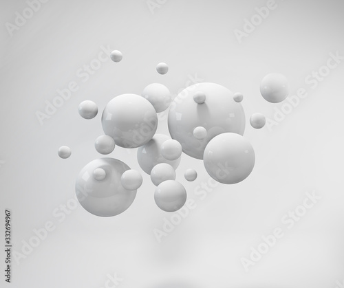 Fototapeta Naklejka Na Ścianę i Meble -  3d white spheres, abstract light cool background