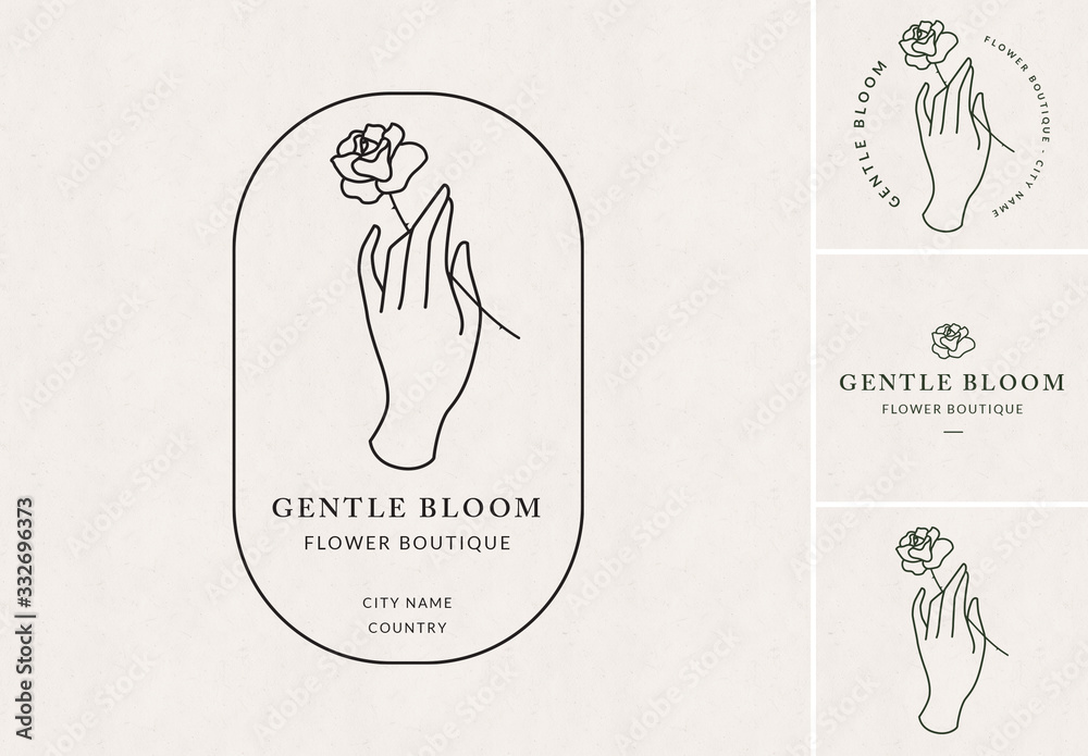 Delicate Hand and Flower Logo Set Stock Template Adobe Stock