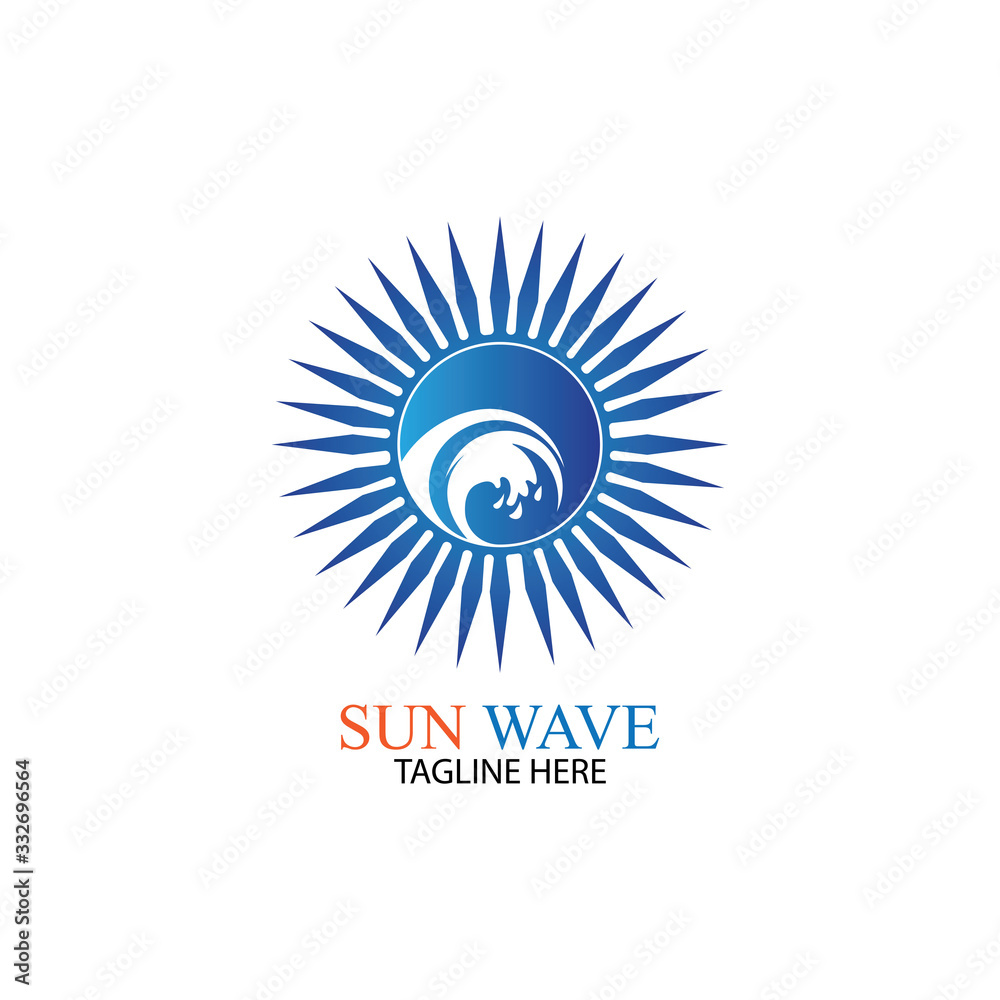Fototapeta premium Water wave and sun icon vector illustration design logo
