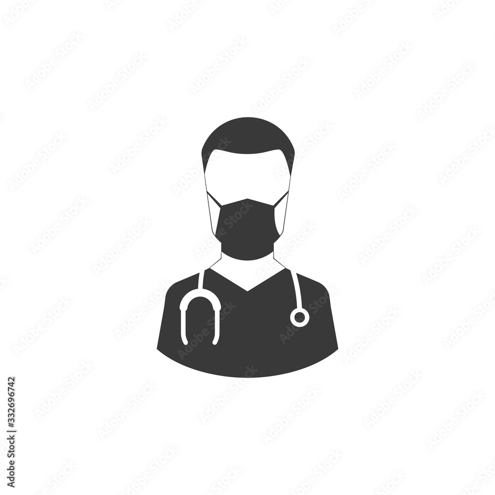male doctor with stethoscope around his neck and medical mask on his face. vector medical symbol