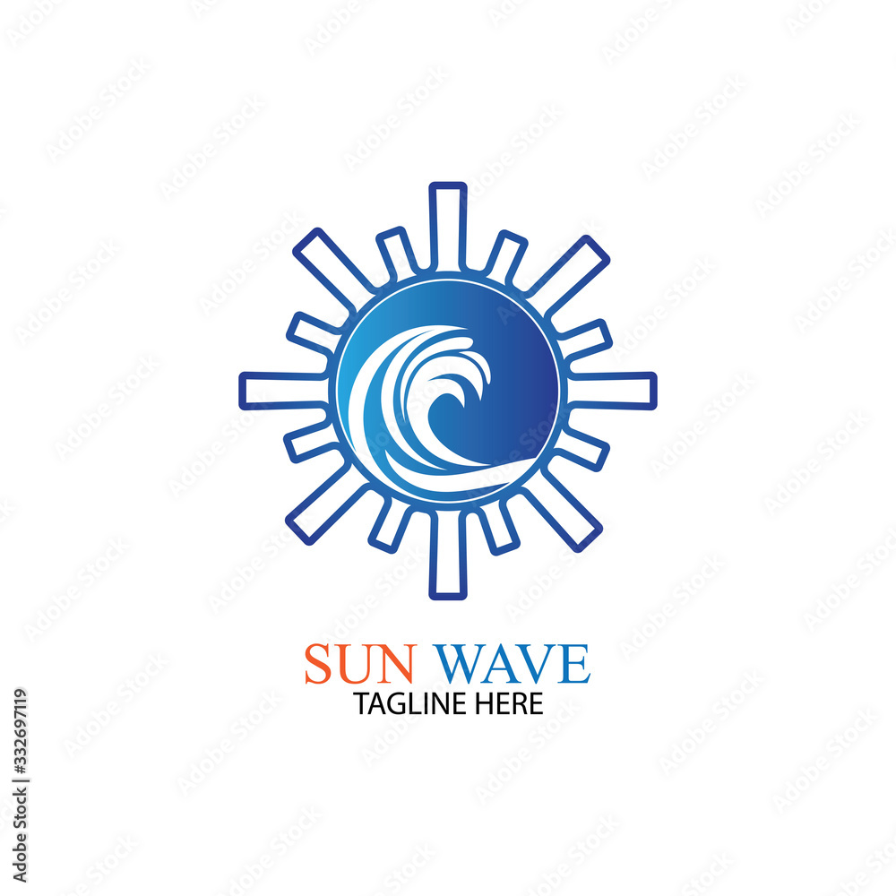 Fototapeta premium Water wave and sun icon vector illustration design logo