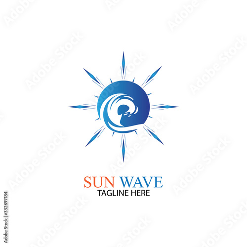 Water wave and sun icon vector illustration design logo