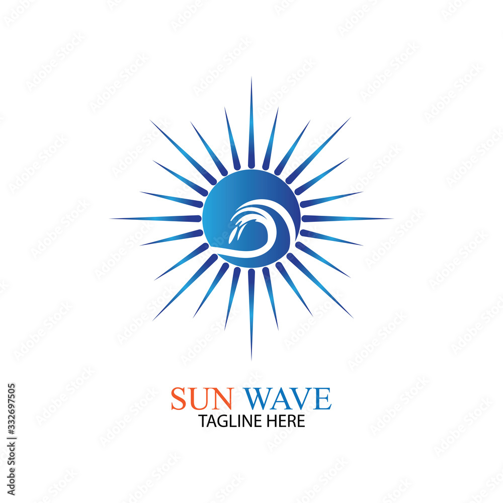 Fototapeta premium Water wave and sun icon vector illustration design logo
