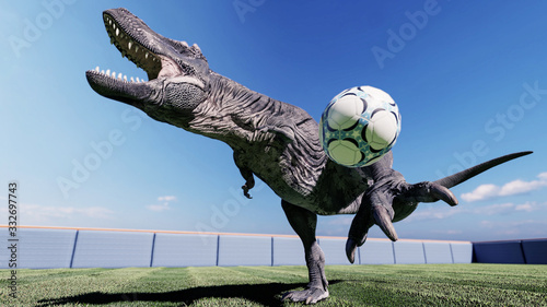 Image of dinosaurs playing football 3D illustration © Sergey Drozdov