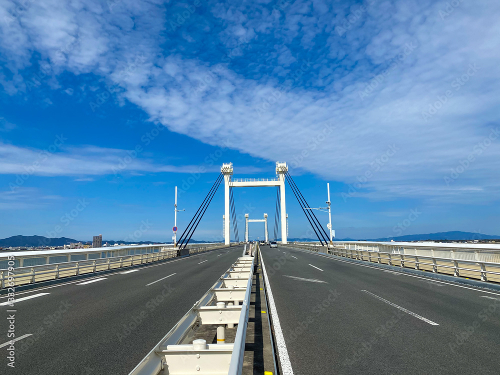 Bridge surface of a long bridge in Japan.