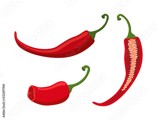 Vector red pepper - sliced, hot chili condiment