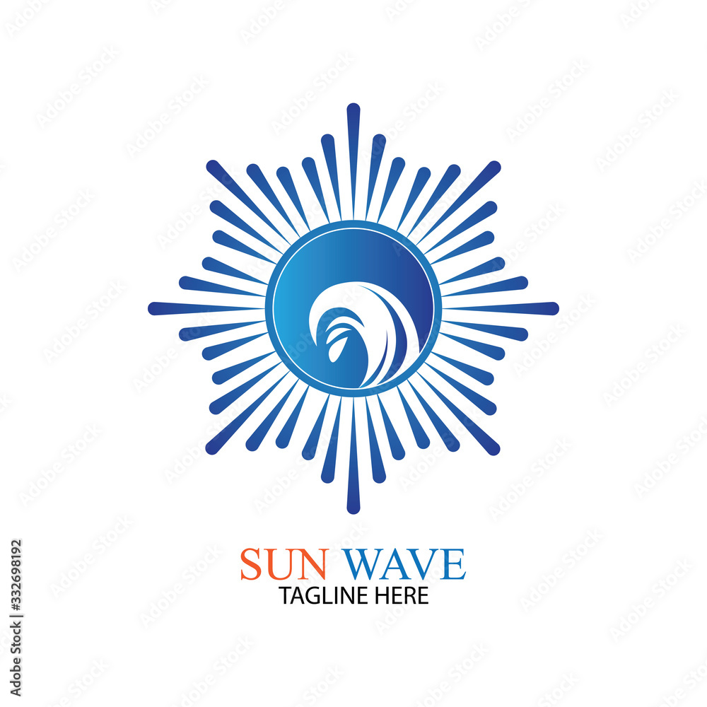 Fototapeta premium Water wave and sun icon vector illustration design logo