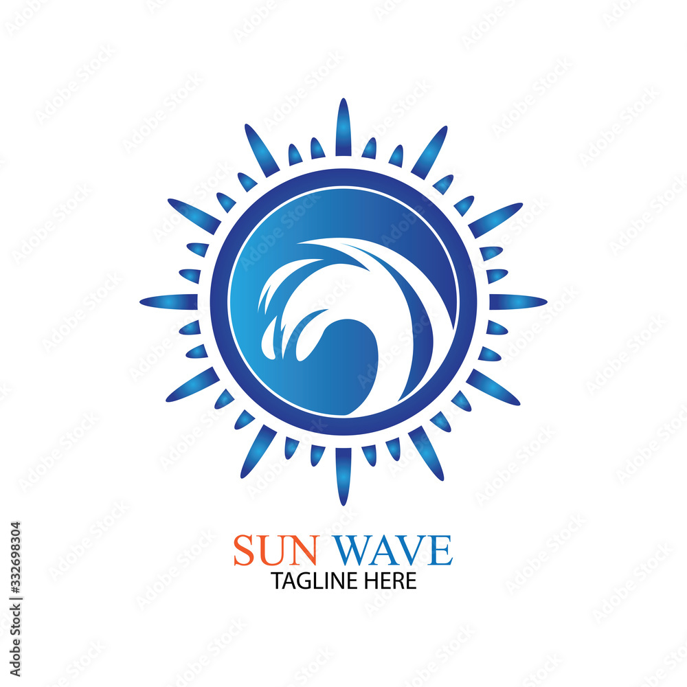 Fototapeta premium Water wave and sun icon vector illustration design logo