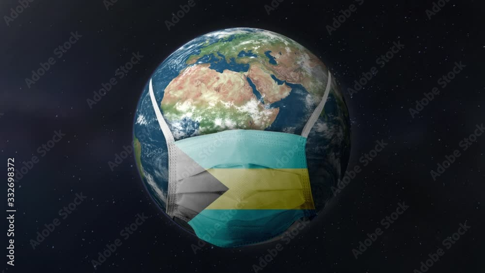 Realistic Earth wearing all countries flag texture mask rotating on space background. Seamless loop animation. 4K