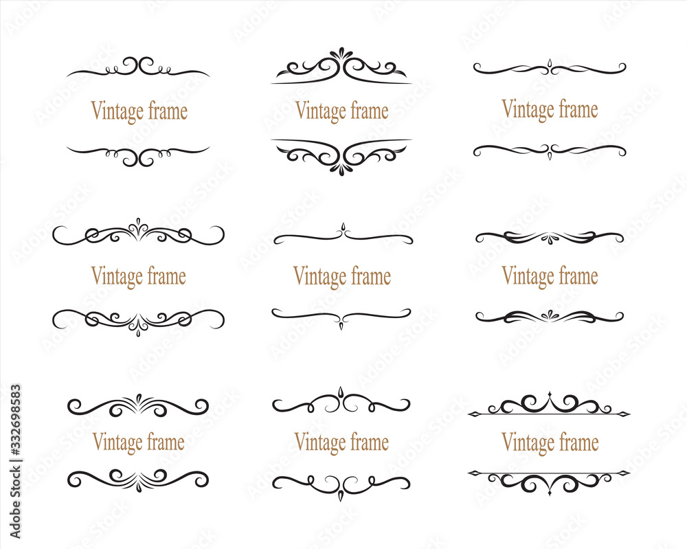 Hand drawn set of decorative frames, borders, page decoration calligraphic design elements. vintage vector illustration
