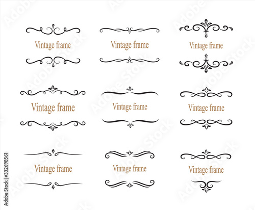 Hand drawn set of decorative frames, borders, page decoration calligraphic design elements. vintage vector illustration