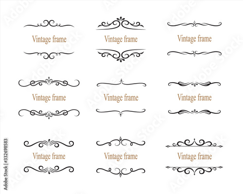 Hand drawn set of decorative frames, borders, page decoration calligraphic design elements. vintage vector illustration