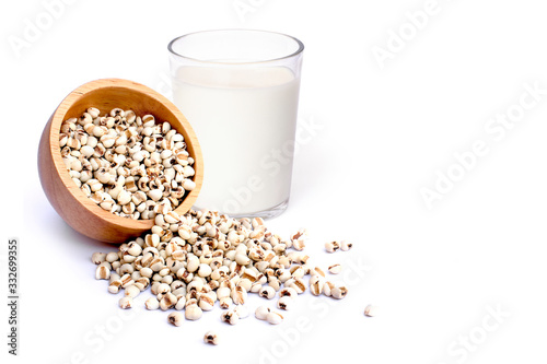 millet milk and white Job's tears  isolated on white background. © NIKCOA