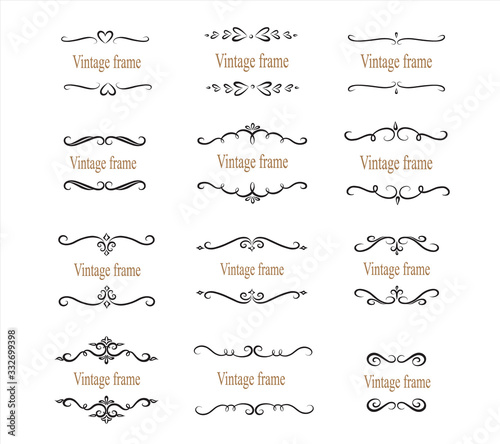Hand drawn set of decorative frames, borders, page decoration calligraphic design elements. vintage vector illustration