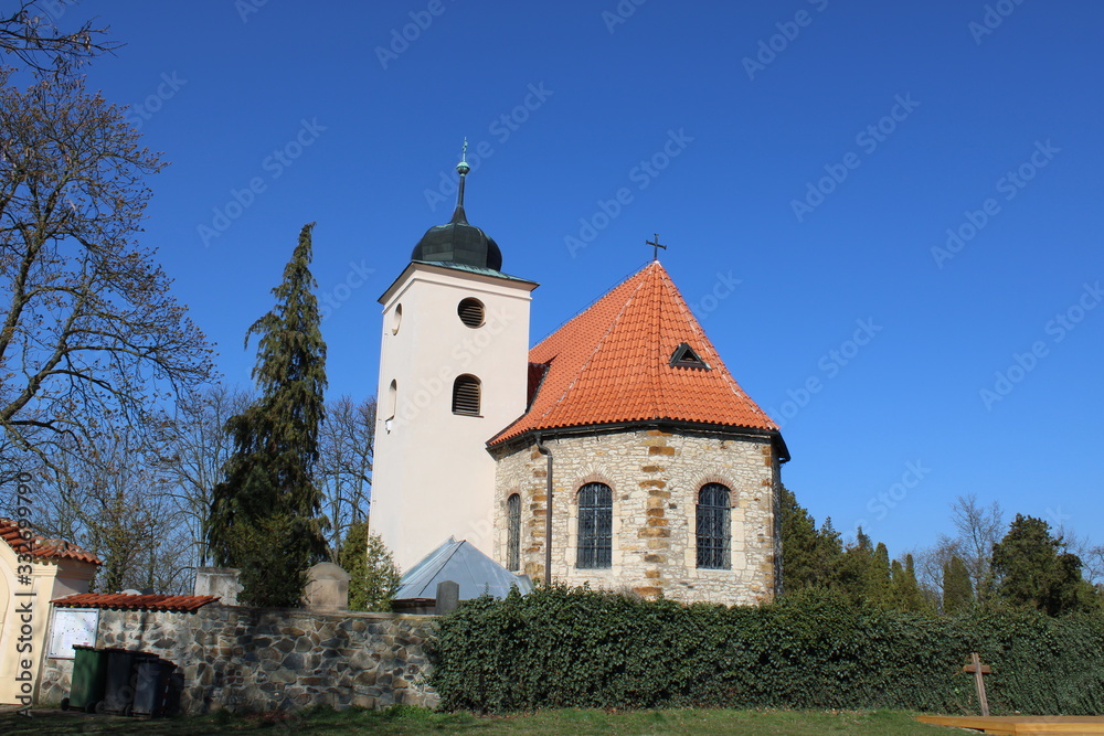 The oldest church in Central Europe in Bohemia, with an endless blue sky, without clouds