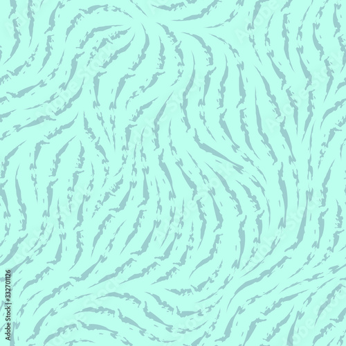 Vector seamless texture. Pattern of heterogeneous ragged lines in trend colors 2020 on a blue background. Decorative print for fabrics or paper from flowing lines