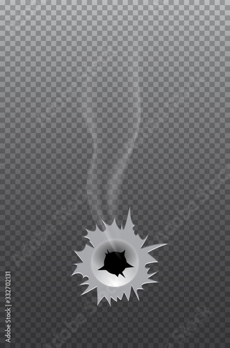 Realistic bullet hole with smoke grey backdrop