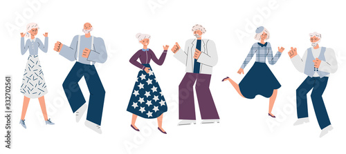 Elderly people dancing at party sketch cartoon vector illustration isolated.