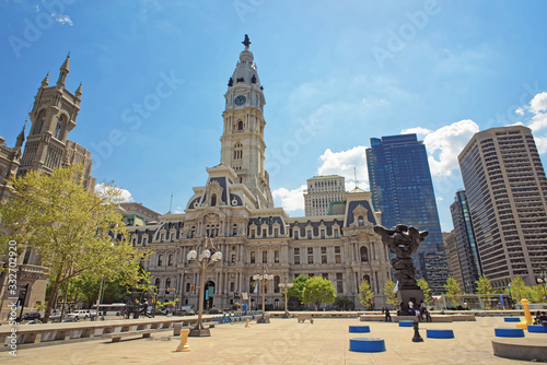 Square near Philadelphia City Hall with sculptures