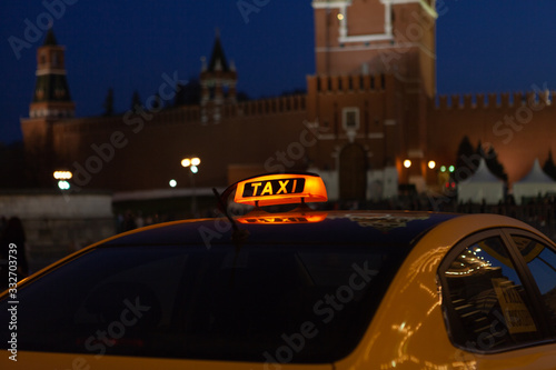 Taxi sign at night. Night picture of a taxi car