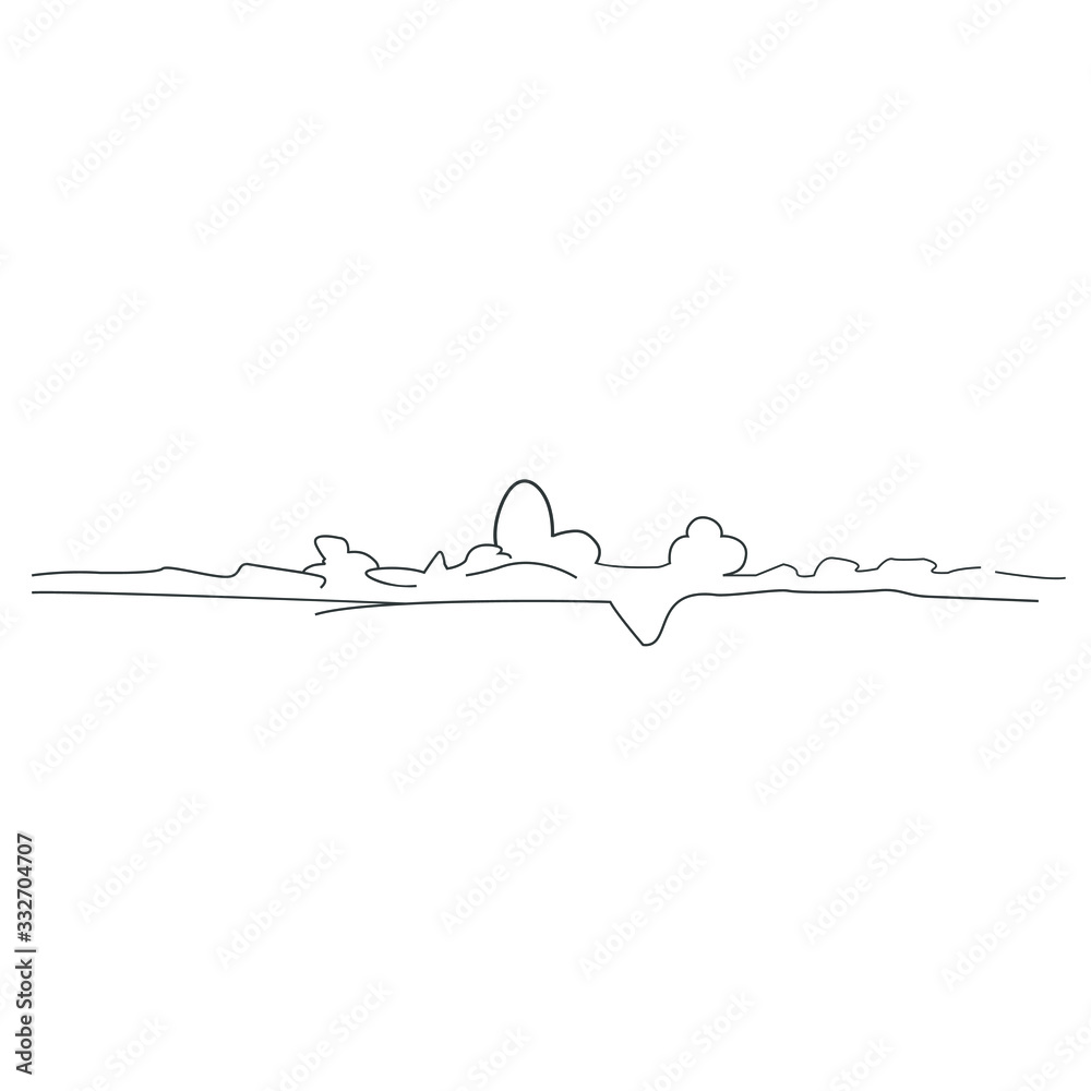 Vector linear landscape. Flat landscape of black lines. Beautiful nature forest on the plain. Vector linear landscape. Flat landscape of black lines. Beautiful nature forest on the plain.