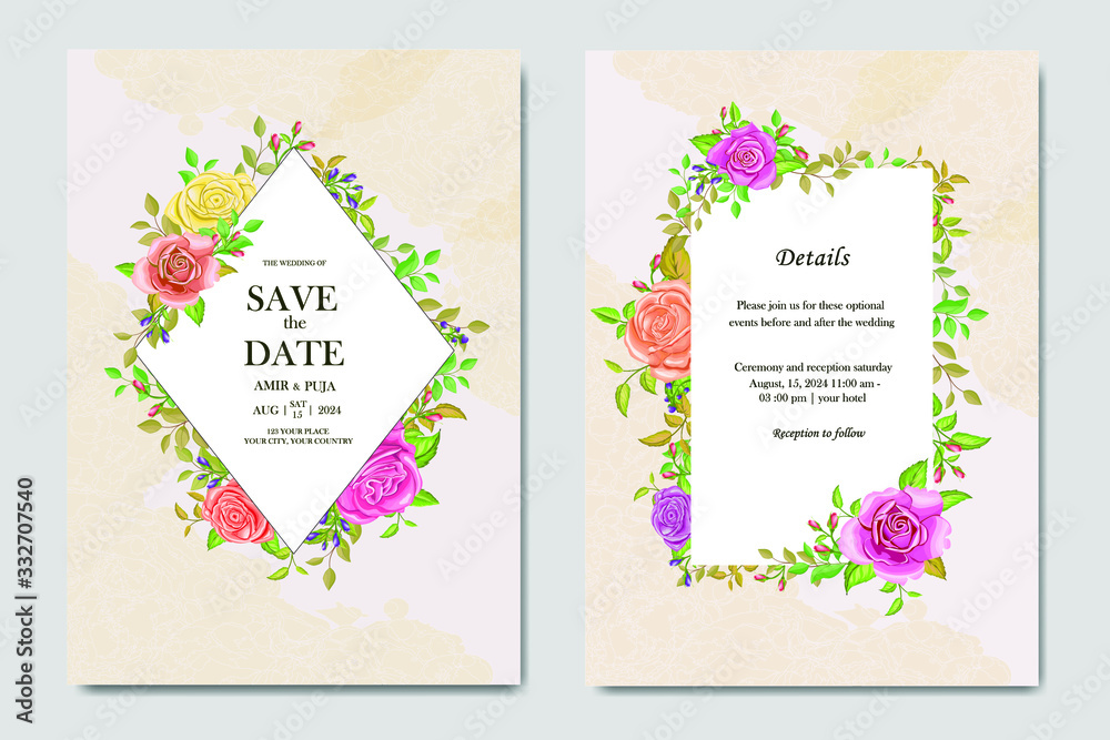 beautiful wedding invitation card template with flower
