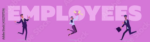 Office employees set. Managers late for work  throwing papers  shrugging helplessly. Flat vector illustrations. Management  failure  support  concept for banner  website design or landing web page